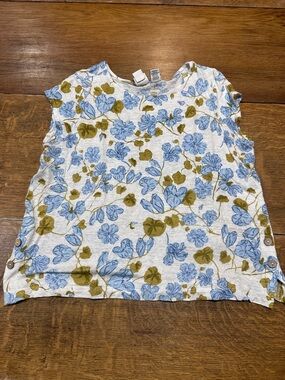 Joie Blue Floral Cap Sleeve Tunic linen Sz medium